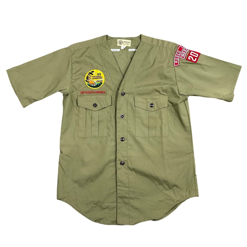 Vintage 60s Boy Scouts of America 1969 Idaho Jamboree Uniform Shirt Youth 14 BSA